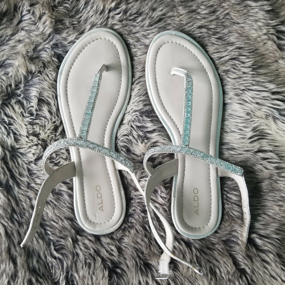 ALDO Silver Rhinestone Embellished Flat Sandal